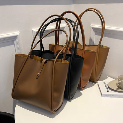 Casual Large Capacity Tote Bags For Women Fashion Solid Color Shopping Shoulder Bag With Wallet Ladies Handbag