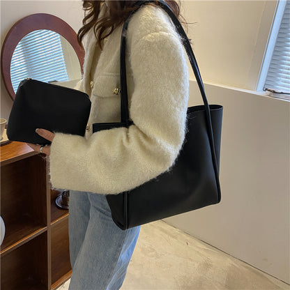 Casual Large Capacity Tote Bags For Women Fashion Solid Color Shopping Shoulder Bag With Wallet Ladies Handbag